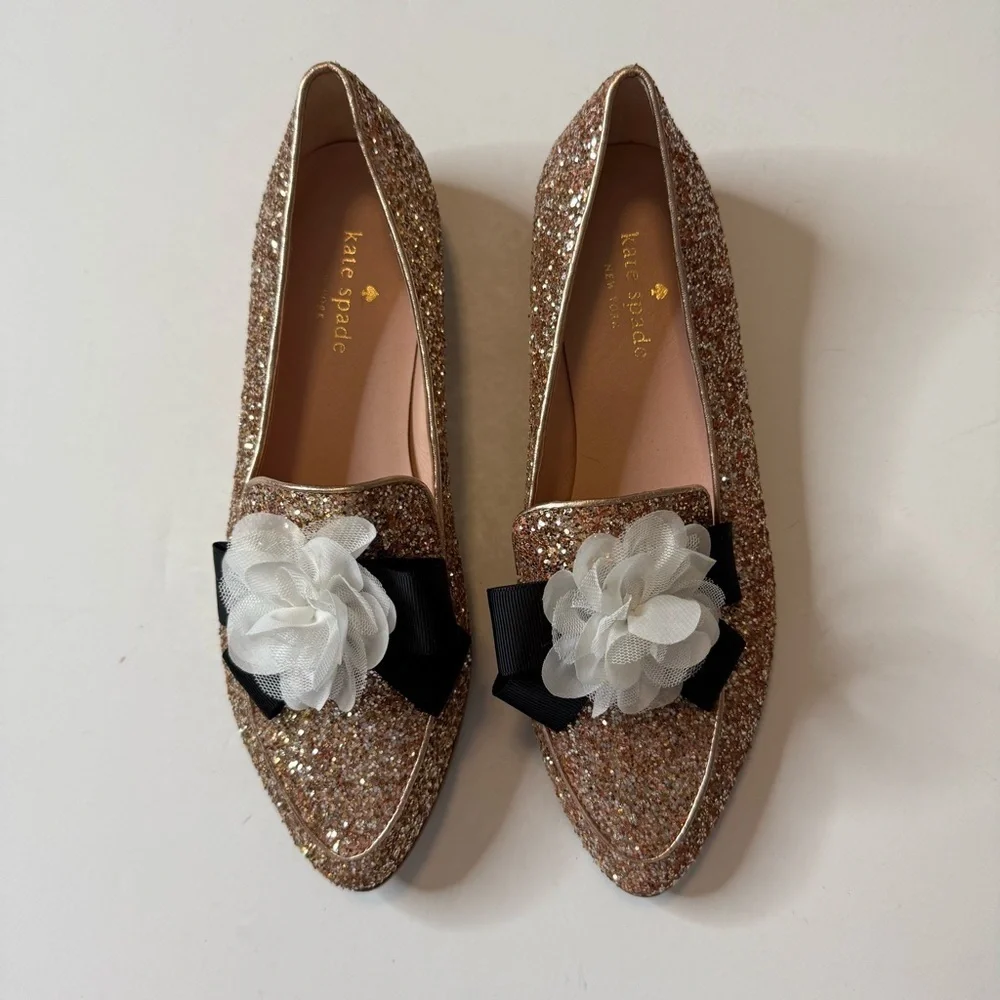 Kate Spade Brown and Black Flats with Floral Accents